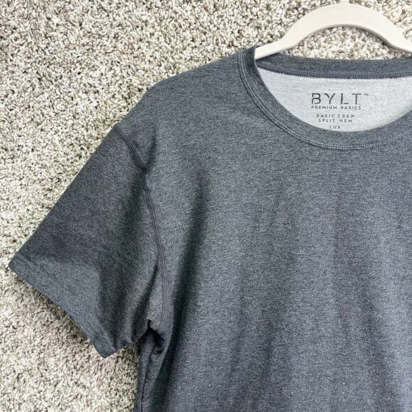 BYLT T-Shirt Men’s Medium Dark Gray Basic Crew Neck Split Hem Lux Short Sleeve - Picture 2 of 7